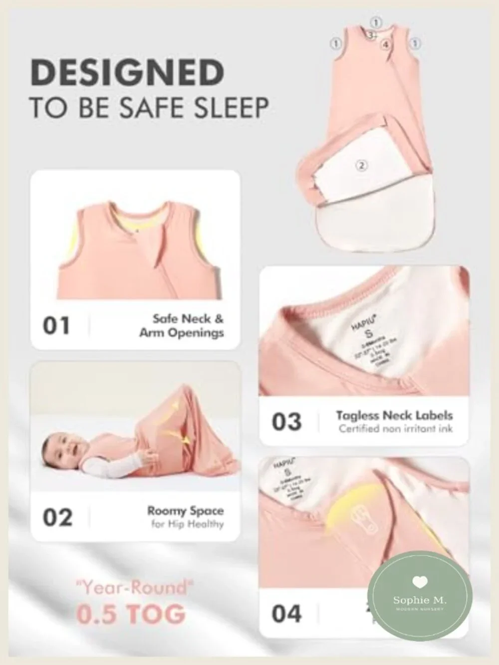 Rayon from Bamboo Baby Sleep Sack 0.5 TOG, 2-Way Zipper Wearable Blanket